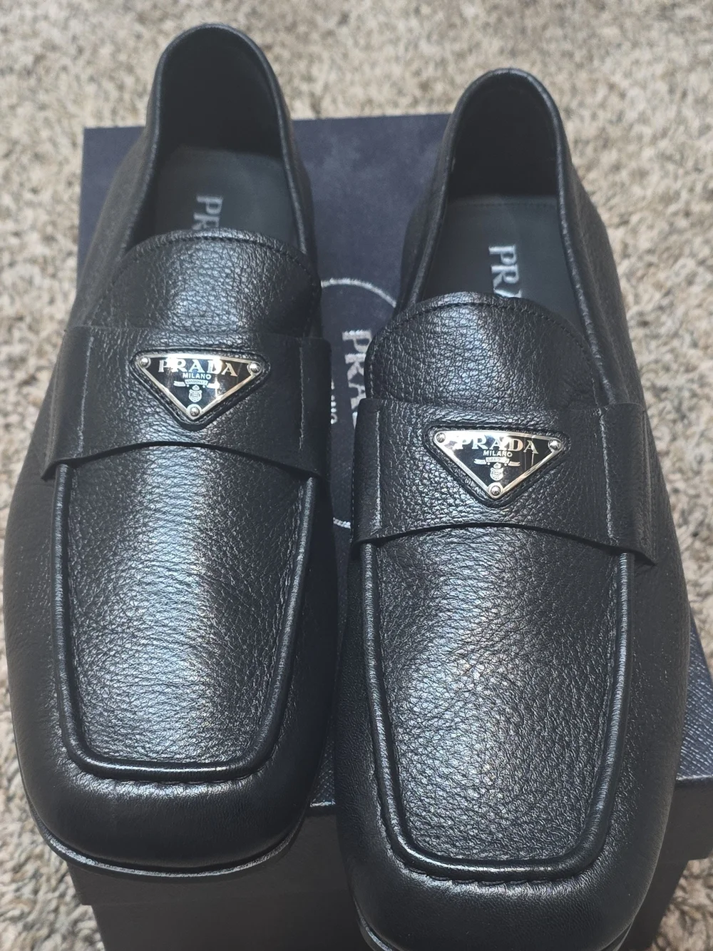 Prada Black Leather Men's Penny Loafers